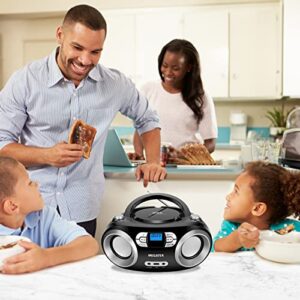 MEGATEK Portable CD Player Bluetooth Boombox with FM Radio, USB, Aux and Headphone Jack, CD-R/RW and MP3 CDs Compatible, Stereo System for Home with Dual Speakers, AC/Battery Operated - Black