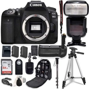 canon eos 90d digital slr camera bundle (body only) with battery grip & professional accessory bundle (15 items)