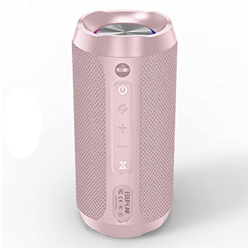 EDUPLINK Portable Bluetooth Speaker - 20W Output, 3600mAh Battery with Extended Playtime, Waterproof IPX7, TWS Pairing, RGB LED Lights & TF Card Slot - Pink