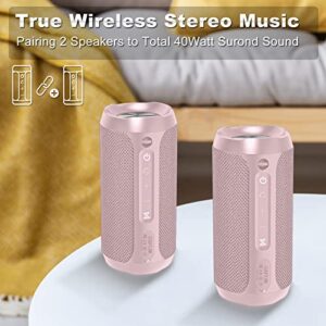 EDUPLINK Portable Bluetooth Speaker - 20W Output, 3600mAh Battery with Extended Playtime, Waterproof IPX7, TWS Pairing, RGB LED Lights & TF Card Slot - Pink