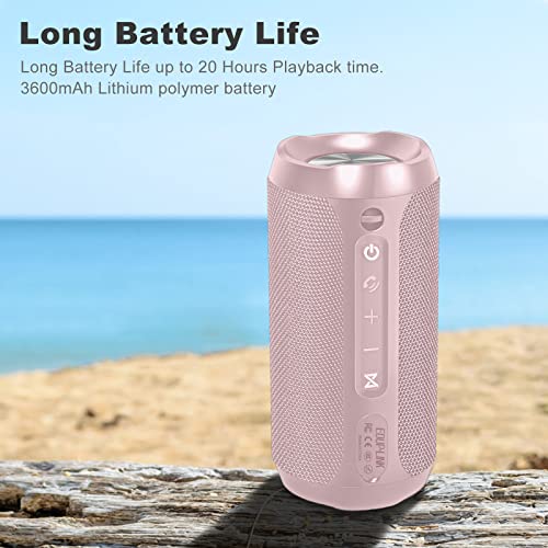 EDUPLINK Portable Bluetooth Speaker - 20W Output, 3600mAh Battery with Extended Playtime, Waterproof IPX7, TWS Pairing, RGB LED Lights & TF Card Slot - Pink