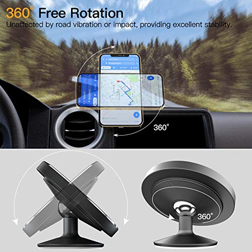 pzoz Magnetic Car Mount Compatible with iPhone 14 /13 /12 & MagSafe Case, 360° Adjustable Magnet Cell Phone Mount Holder for Dashboard Compatible with Mag Safe iPhone 14 /13 /12, Mini, Pro, Pro Max