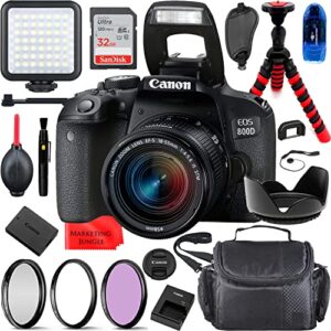 800d (rebel t7i) dslr camera with 18-55mm f/3.5-5.6 zoom lens bundle + accessories (led video light kit, 32gb high speed memory card, uv cpl fld filter, spider tripod, gadget bag and more)