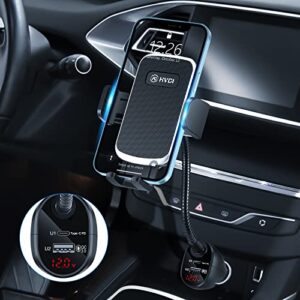 HVDI Car Cigarette Lighter Phone Mount - USB C Fast Car Charger Phone Holder,36W Power Delivery Dual Port(PD+QC3.0),Adjustable Cell Phone Cradle with Voltage Detector