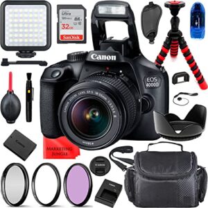 4000d dslr camera with 18-55mm f/3.5-5.6 zoom lens bundle + accessories (led video light kit, 32gb high speed memory card, uv cpl fld filter, spider tripod, gadget bag and more)