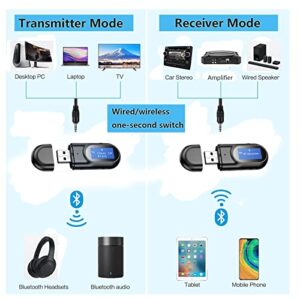 Bluetooth 5.0 Transmitter Receiver,Bluetooth Transmitter for TV,TWIEVO Bluetooth Adapter LCD Display 3-in-1 3.5MM AUX Jack Stereo USB Adapter Wireless Dongle for PC TV Car，Bluetooth tv Transmitter