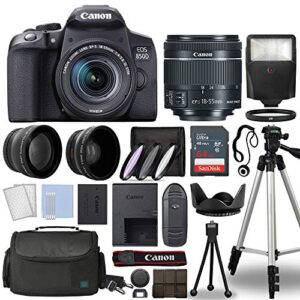 electronics eos 850d rebel t8i digital slr camera 18-55mm lens 3 lens dslr kit with complete accessory bundle 64gb – international model