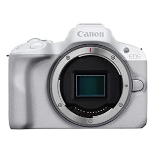 Canon EOS R50 Mirrorless Vlogging Camera (Body Only/White), RF Mount, 24.2 MP, 4K Video, DIGIC X Image Processor, Subject Detection & Tracking, Compact, Smartphone Connection, Content Creator