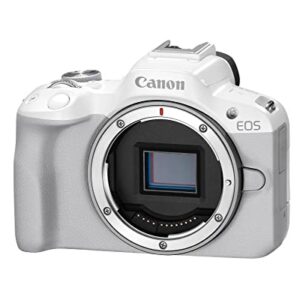 Canon EOS R50 Mirrorless Vlogging Camera (Body Only/White), RF Mount, 24.2 MP, 4K Video, DIGIC X Image Processor, Subject Detection & Tracking, Compact, Smartphone Connection, Content Creator