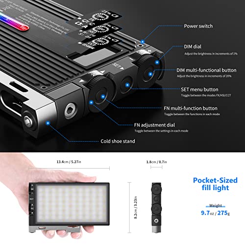 Neewer RGB LED Video Light, 12W RGB150 Full-Color Camera Light with Aluminum Alloy Body, CRI 97+, TLCI 97+, 2500~8500K, 3200mAh Rechargeable Battery, 12 Scene Modes for Gaming/YouTube/Vlog/Photography