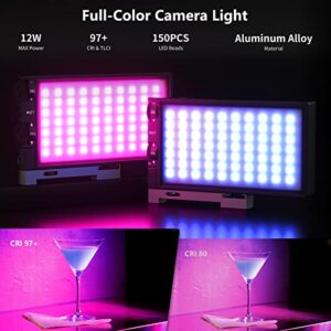 Neewer RGB LED Video Light, 12W RGB150 Full-Color Camera Light with Aluminum Alloy Body, CRI 97+, TLCI 97+, 2500~8500K, 3200mAh Rechargeable Battery, 12 Scene Modes for Gaming/YouTube/Vlog/Photography