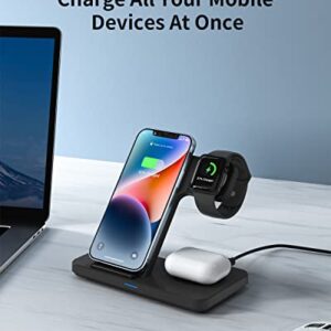 JoyGeek Foldable 3-in-1 Wireless Charger - Charging Dock for Apple, Wireless Charger Station for iPhone 14/13/12/11 Pro, Pro Max, Plus, Mini/SE/X/8, iWatch Ultra/8/7/6/SE/3, AirPods Pro/Pro2/2/3