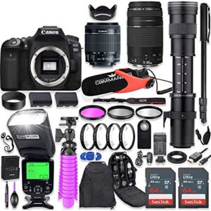 canon eos 90d dslr camera kit with canon 18-55mm & 75-300mm lenses + 420-800mm telephoto zoom lens + ttl flash (upto 180 ft) + commander microphone + 128gb memory + accessory bundle
