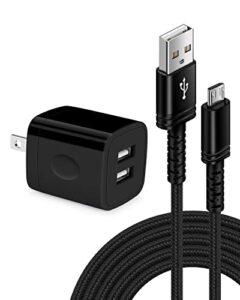 micro usb charger, dual usb port wall block with 6ft android fast charging cable for kindle fire hd 10 8 7 kids edition tablet paperwhite e-reader, samsung j8 j7 pro s6 s7, droid cord ac power adapter
