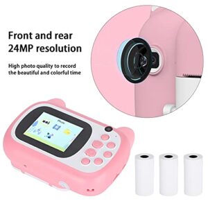 mumisuto Kids Digital Camera, Instant Camera with Print Paper 24MP Resolution 200dpi 32GB Children's Cam Pink Cat