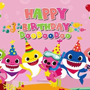 GRATULON Babe Shark Party Supplies for Birthday Decorations, Gratulon Vinyl Light-Weight Babe Shark Backdrop for Baby Shower and Kids’ Bedroom Wall Sticker Décor Pink 5x3 ft