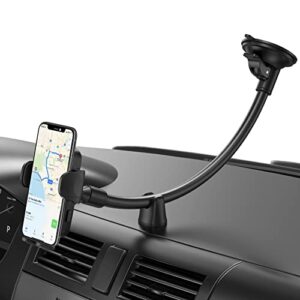 car phone mount – upgraded windshield dashboard car phone holder with long gooseneck phone holder for car windshield, compatible with iphone 13 12 pro max 11, galaxy note 22 s21 s20 and more