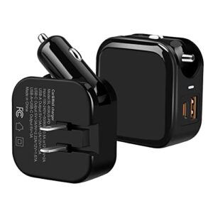 bolweo car charger & wall charger 2 in 1 for travel,20w pd fast charger dual ports type c usb a foldable plug for car and hotel compatible iphone 13 12 11 pro max ipad samsung galaxy s22 s21 s20