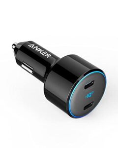 anker usb c car charger, 50w 2-port piq 3.0 fast charger adapter, powerdrive+ iii duo with power delivery for iphone 14 13 12 11 pro max mini, galaxy s20/s10/s9, note 9, ipad pro, macbook air and more
