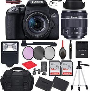 Canon EOS 850D (T8i) DSLR Camera with Canon EF-S 18-55mm f/4-5.6 is STM Lens Bundle, Starter Kit with Accessories (Gadget Bag, Extra Battery, Digital Slave Flash, 128Gb Memory, 50" Tripod and More)