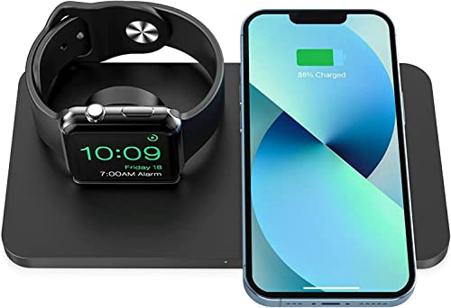 2 in 1 Wireless Charger Station, Fast Chargeur Wireless Charger Stand, Fully-Charged in 3.5H, Compatible with iPhone 8 to 14 pro, Nightstand Mode for Watch Series((No Adapter and Watch Cable)