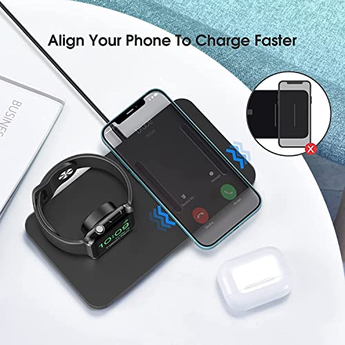 2 in 1 Wireless Charger Station, Fast Chargeur Wireless Charger Stand, Fully-Charged in 3.5H, Compatible with iPhone 8 to 14 pro, Nightstand Mode for Watch Series((No Adapter and Watch Cable)