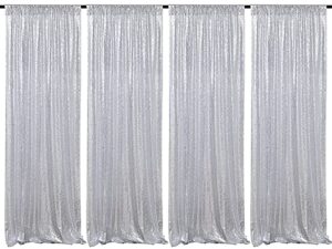 silver sequin backdrop curtain 4 pieces 2ftx8ft sparkly stage backdrop drapes for birthday party cake table background decoration