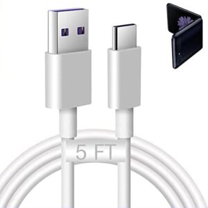 5ft usb type c fast charger cable charging cord for samsung galaxy z flip 4, z flip 3, flip 2, samsung galaxy z fold 4, z fold 3, z fold 2 samsung galaxy phone car power cable accessories (white)