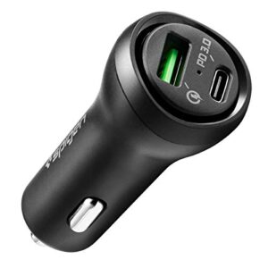spigen usb c car charger, 45w dual port car charger fast charge (pd charging 27w + quick charge 18w) type c car adapter for iphone 13 pro max 13 mini 12 11 ipad galaxy s21 ultra s20 fe note 20 plus