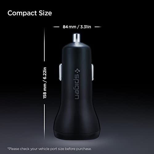 Spigen USB C Car Charger, 45W Dual Port Car Charger Fast Charge (PD Charging 27W + Quick Charge 18W) Type C Car Adapter for iPhone 13 Pro Max 13 Mini 12 11 iPad Galaxy S21 Ultra S20 FE Note 20 Plus