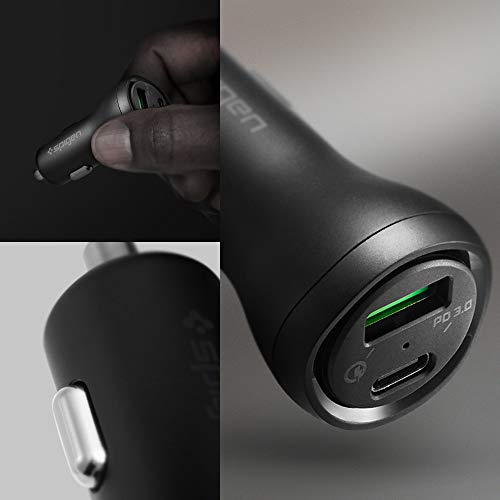 Spigen USB C Car Charger, 45W Dual Port Car Charger Fast Charge (PD Charging 27W + Quick Charge 18W) Type C Car Adapter for iPhone 13 Pro Max 13 Mini 12 11 iPad Galaxy S21 Ultra S20 FE Note 20 Plus