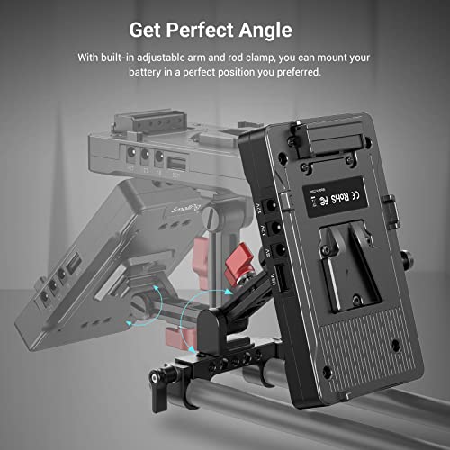 SmallRig V Mount Battery Adapter Plate, Power Supply Splitter with 15 mm Rod Clamp and Adjustable Arm, for Sony for Canon DSLR Cameras/Camcorders - 3204