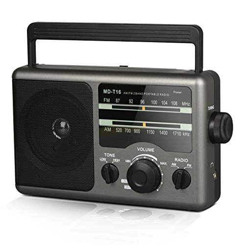 AM FM Portable Radio Transistor Radio with Best Reception, Battery Operated by 4 D Cell Batteries or AC Power, Big Speaker, 3.5 mm Earphone Jack, High/Low Tone Mode for Home, Outdoor, Gift