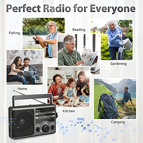 AM FM Portable Radio Transistor Radio with Best Reception, Battery Operated by 4 D Cell Batteries or AC Power, Big Speaker, 3.5 mm Earphone Jack, High/Low Tone Mode for Home, Outdoor, Gift