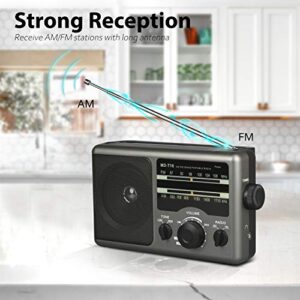 AM FM Portable Radio Transistor Radio with Best Reception, Battery Operated by 4 D Cell Batteries or AC Power, Big Speaker, 3.5 mm Earphone Jack, High/Low Tone Mode for Home, Outdoor, Gift