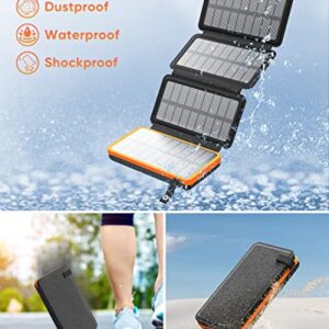 Hiluckey Solar Charger 25000mAh, Outdoor USB C Portable Power Bank with 4 Solar Panels, 3A Fast Charge External Battery Pack with 3 USB Outputs Compatible with Smartphones, Tablets, etc.
