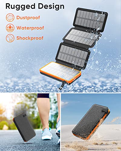 Hiluckey Solar Charger 25000mAh, Outdoor USB C Portable Power Bank with 4 Solar Panels, 3A Fast Charge External Battery Pack with 3 USB Outputs Compatible with Smartphones, Tablets, etc.