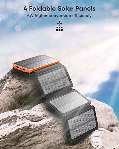 Hiluckey Solar Charger 25000mAh, Outdoor USB C Portable Power Bank with 4 Solar Panels, 3A Fast Charge External Battery Pack with 3 USB Outputs Compatible with Smartphones, Tablets, etc.