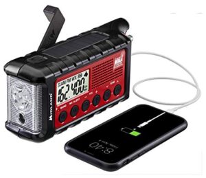 midland – er310, emergency crank weather am/fm radio – multiple power sources, sos emergency flashlight, ultrasonic dog whistle, & noaa weather scan + alert (red/black)
