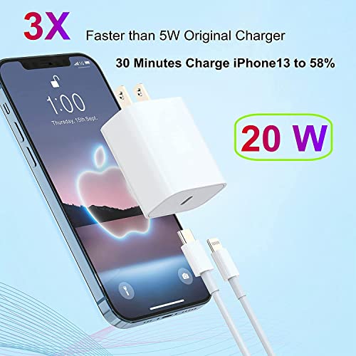 iPhone Fast Charger, [2-Pack] Power Adapter 20W PD USBC Charging Block 【Apple MFi Certified】 Super Fast Chargers Wall Plug with 5 ft Cords for iPhone 14/13/12/11/10 iPad Charger iPhone 14 Charger