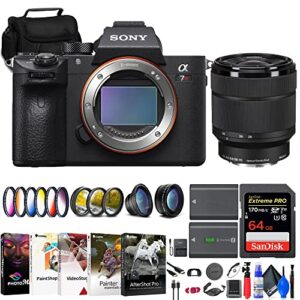 sony a7r iiia mirrorless camera (ilce7rm3a/b) fe 28-70mm lens + 64gb memory card + filter kit + wide angle lens + telephoto lens + color filter kit + bag + np-fz100 compatible battery + more