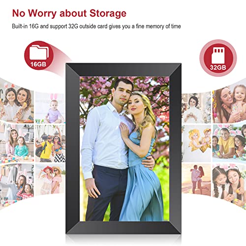 FRAMEO Digital Picture Frame 10.1 Inch, WiFi Digital Photo Frame 1280 * 800 FHD IPS Touch Screen with 16GB Storage, Wall Mountable, Auto-Rotate, Share Photos and Videos via App from Anywhere