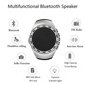 OriDecor Wireless Wearable Waterproof Wrist Portable Bluetooth Speaker Watch with Multi Function FM Radio & MP3 Player & TWS & Selfie & Ultra Long Standby Time for Running, Hiking, Riding（Silver）