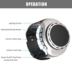 OriDecor Wireless Wearable Waterproof Wrist Portable Bluetooth Speaker Watch with Multi Function FM Radio & MP3 Player & TWS & Selfie & Ultra Long Standby Time for Running, Hiking, Riding（Silver）