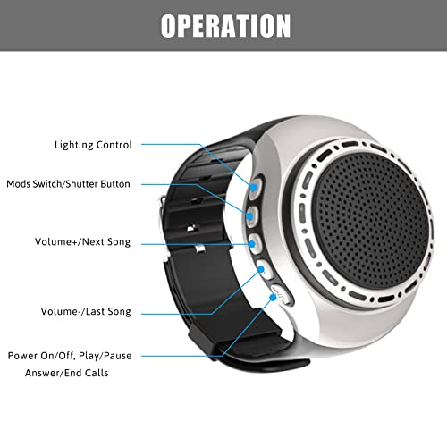 OriDecor Wireless Wearable Waterproof Wrist Portable Bluetooth Speaker Watch with Multi Function FM Radio & MP3 Player & TWS & Selfie & Ultra Long Standby Time for Running, Hiking, Riding（Silver）