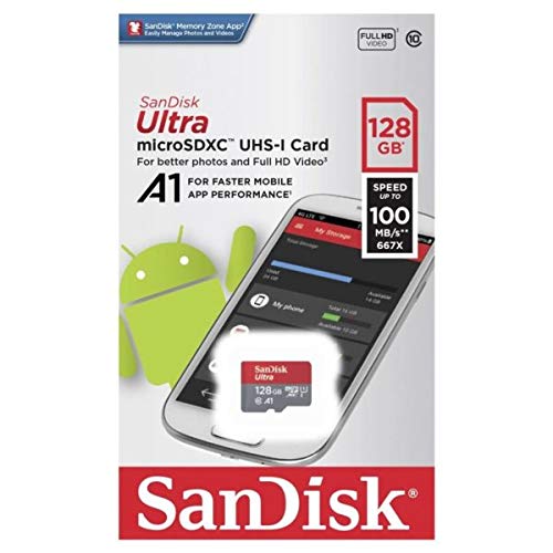 128GB SanDisk Ultra UHS-I Class 10 80mb/s MicroSDXC Memory Card works with Samsung Galaxy S8, S8 Plus, S8 Note, S7, S7 Edge, S5 Active, S4 Cell Phones with Everything but Stromboli Memory Card Reader