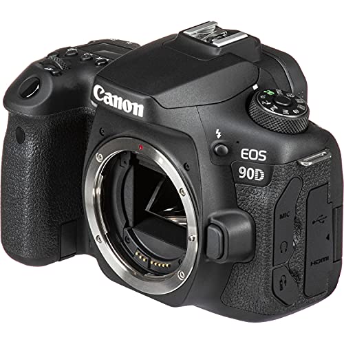 Canon Intl. EOS 90D DSLRCamera with EF 50mm f/1.8 STM,EF 75-300mm f/4-5.6 III Len,Portable LED Light,128GB Memory Card,Microphone, Extra LP-E6 Battery, Gadget Bag, Cleaning Kit + More 3616C002, Black