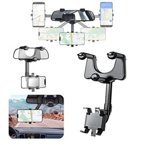 phone mount for car, 360°rotatable and retractable car phone holder mount multifunctional rearview mirror phone holder car adjustable cell phone holder for all smartphones