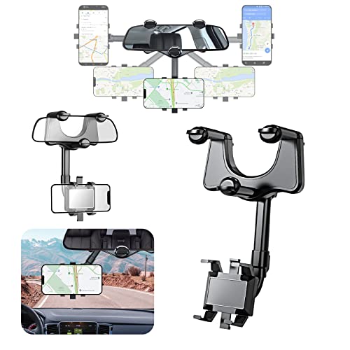 Phone Mount for Car, 360°Rotatable and Retractable Car Phone Holder Mount Multifunctional Rearview Mirror Phone Holder Car Adjustable Cell Phone Holder for All Smartphones