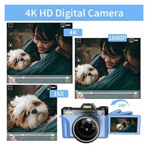 DYOSEN Digital Camera 48MP Camera Digital WiFi 4K Vlogging Camera 16X Zoom Digital Camera Gift for Friends Family Restoring Ancient Ways Digital Camera Photography (Size : Nocard, Color : Blue)